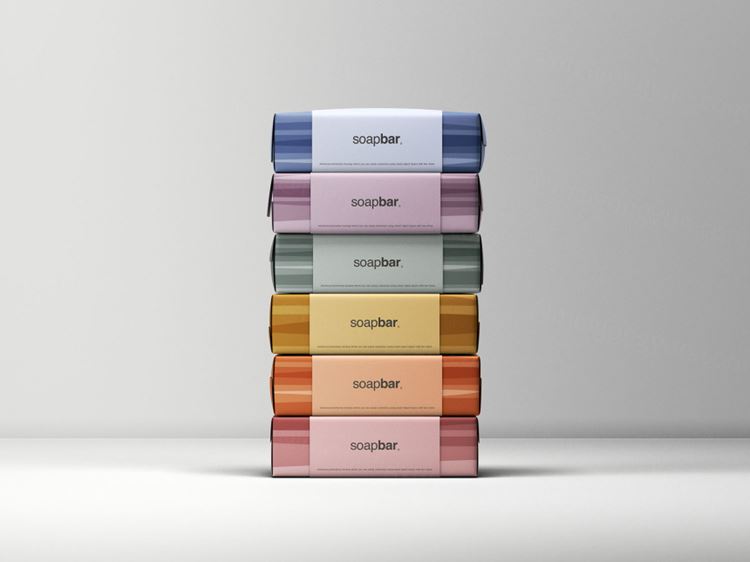 6个堆叠的肥皂纸盒包装设计贴图样机模板 Stacked Soap Bars Packaging Mockup