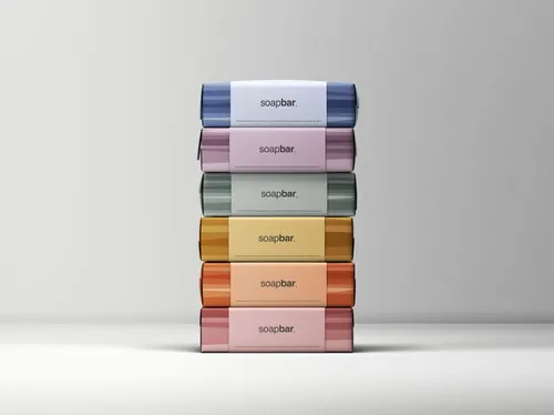 6个堆叠的肥皂纸盒包装设计贴图样机模板 Stacked Soap Bars Packaging Mockup