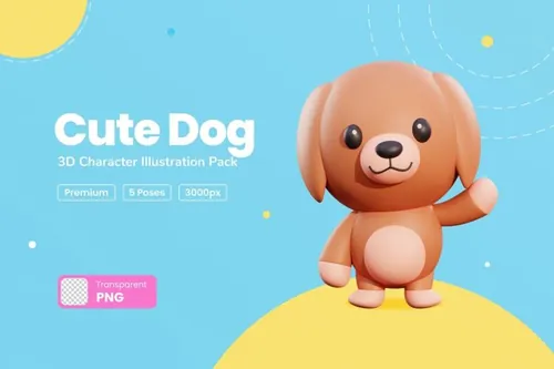 三维可爱小狗卡通形象插画素材 Cute Dog 3D Cha