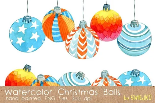 水彩圣诞球Watercolor Christmas Balls