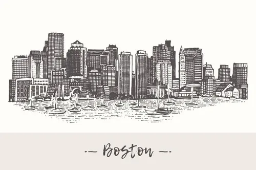 美国波士顿的天际线插画 Boston skyline , USA
