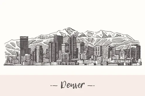 天际线素描插画 Denver skyline , USA