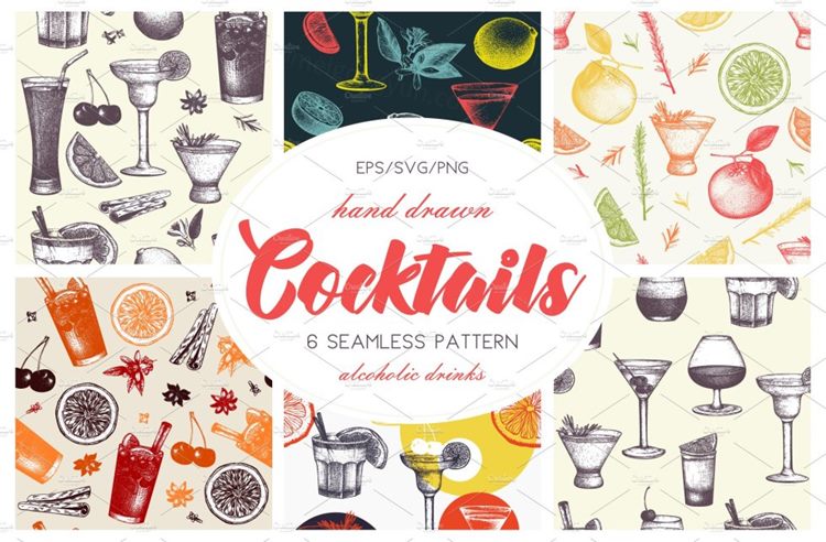 矢量饮料和鸡尾酒模式 Vector Drinks