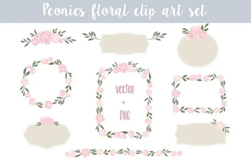 月季插画素材 Peonies Floral clip art set 2