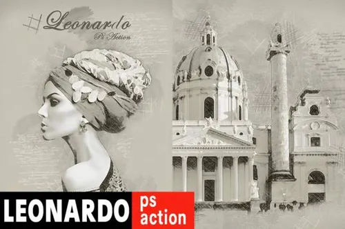 时尚高端简约复古手绘素描风格leonardo-photoshop-action