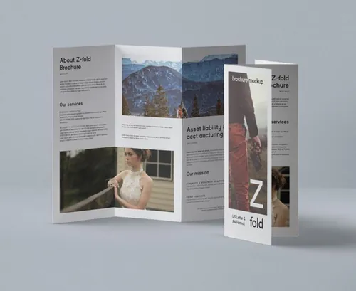 折小册子样机模板 Psd Z Fold Mockup US A4