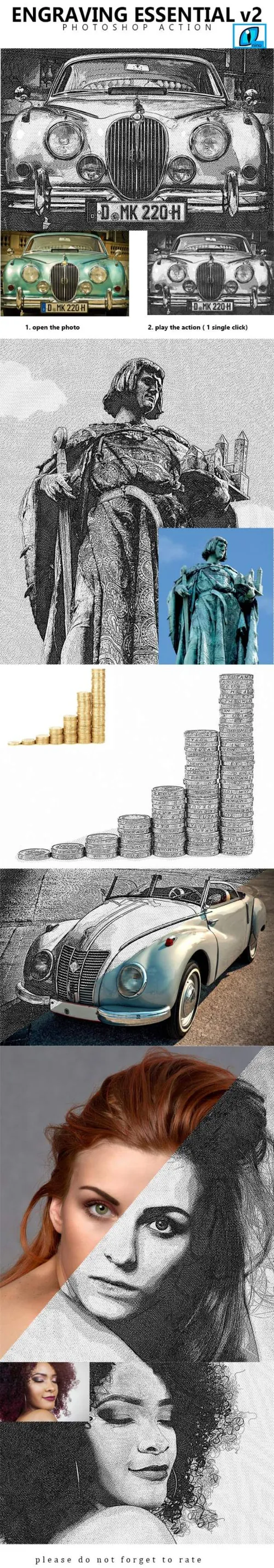 复古雕刻艺术照片处理效果ps动作Engraving Essential V2 Photoshop