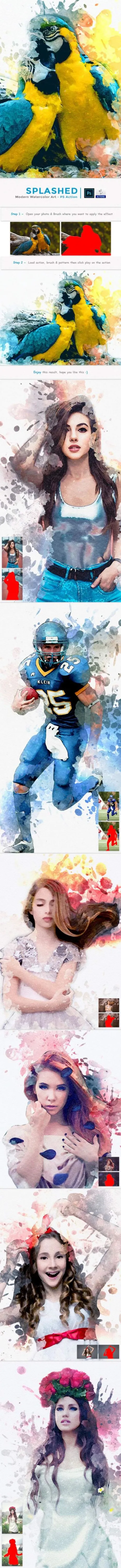 现代水彩飞溅艺术照片处理效果ps动作Splashed - Modern