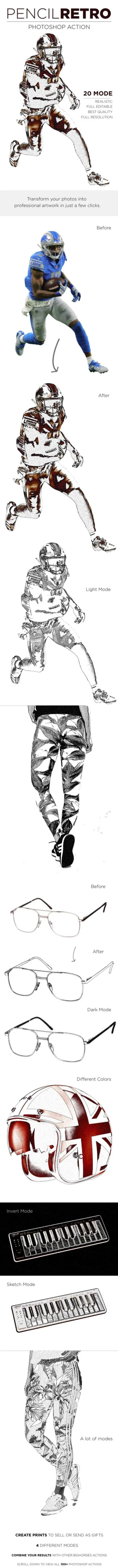 复古铅笔素描照片处理效果ps动作Retro Pencil Photoshop