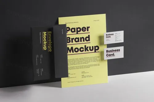 一套名片，信封和纸张品牌样机 Basic Psd Stationery Mockup