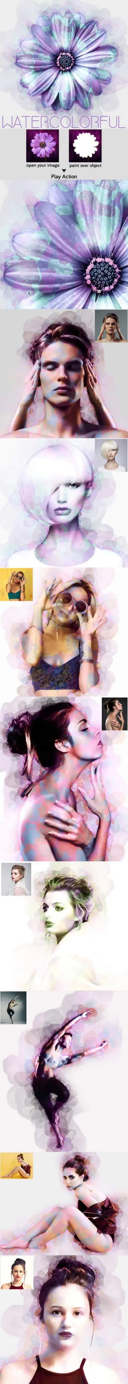 抽象水彩油画颜料照片效果ps动作WaterColorful