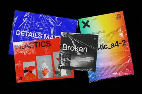 潮流复古做旧艺术透明塑料袋包装传单CD封面设计展示样机模板