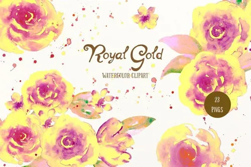 水彩金色插画 Watercolor Royal Gold