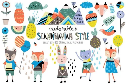 可爱的卡通动物插画 Cute Scandinavian Animals  Designs