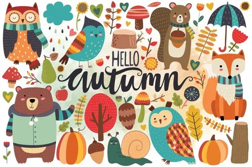 秋季卡通林地素材剪贴画 Autumn Woodland Clipart Bundle
