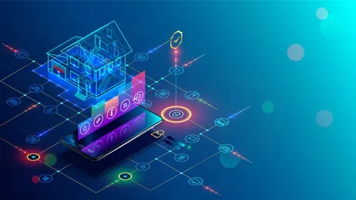 智能家居Wi-Fi无线控制IOT物联网家庭自动化智能设备概念宣传矢量插画素材 Smart home