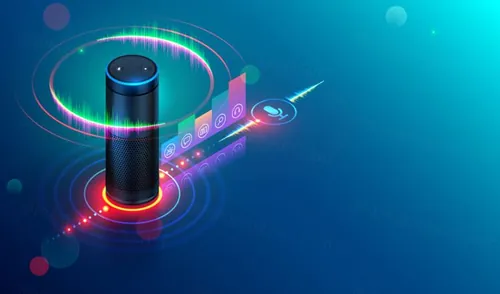 智能音响 语音助理智能家居Wi-Fi无线控制IOT物联网家庭概念宣传矢量插画素材