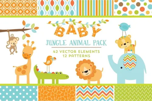 卡通婴儿动物插画 Baby Jungle Animal Gr