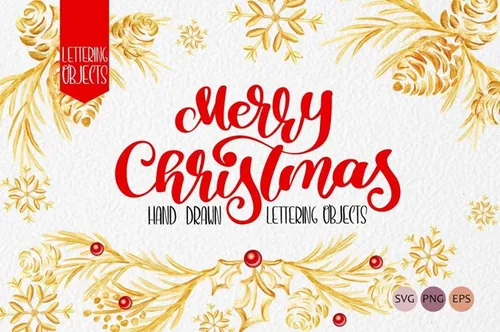 圣诞节手绘字体圣诞元素矢量素材下载 Christmas_Dr