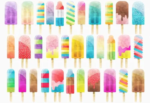 创意彩色雪糕插画 Watercolor Popsicles Clipart Set
