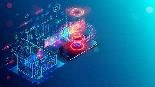 智能家居Wi-Fi无线控制IOT物联网家庭自动化智能设备概念宣传矢量插画素材 Smart home