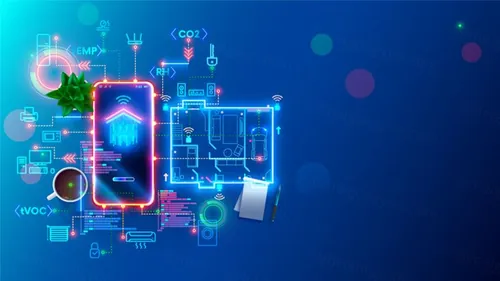 智能家居Wi-Fi无线控制IOT物联网家庭自动化智能设备概念宣传矢量插画素材 Smart home