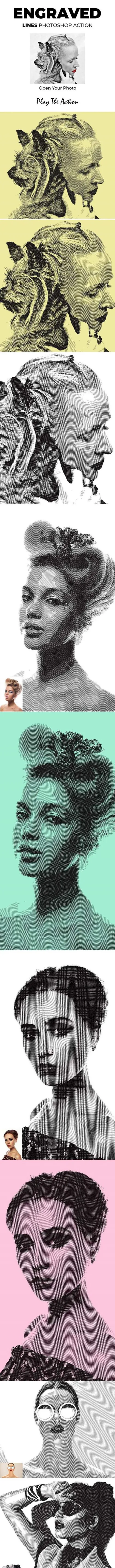 复古刻线素描艺术效果ps动作Engraved Lines