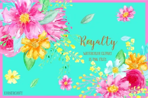 水彩皇冠花卉剪贴画 Watercolor Clipart R