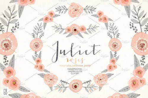 粉色水彩花环插画 Watercolor blush pink