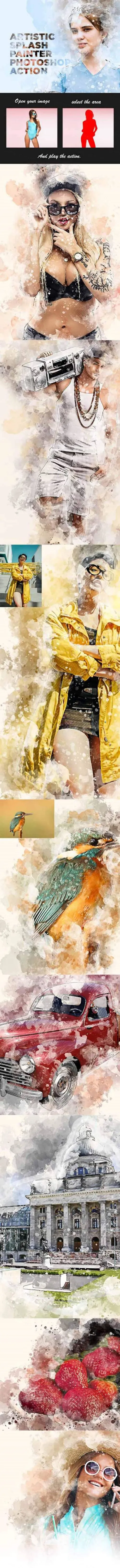 水彩艺术飞溅照片处理效果ps动作color-sketch