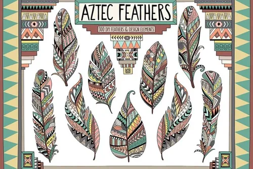 阿兹特克部落羽毛剪贴画 Aztec Tribal Feathers Clipart Set
