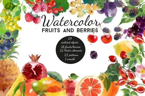 Watercolor fruits and berries