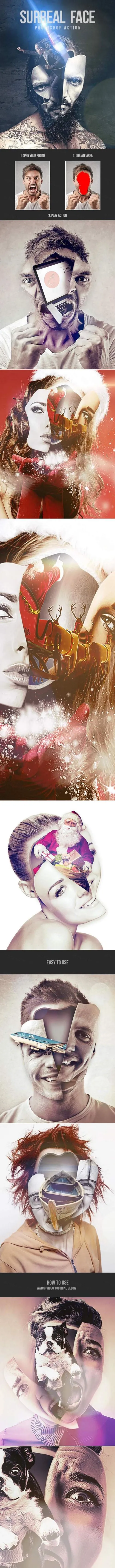 超现实主义的人脸艺术效果ps动作Tinsel-Photoshop-Effects