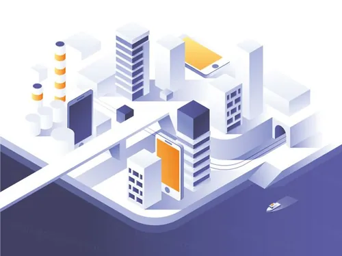 2.5D等距设计风格增强现实概念/智能城市技术/低聚合结构矢量EPS插图素材 773671156