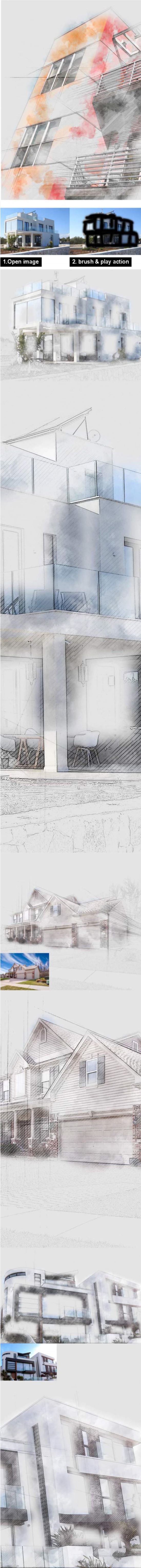 现代建筑素描草图ps动作ai-architecture