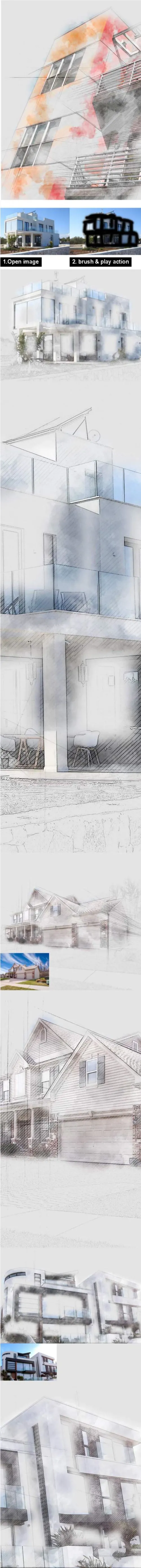 现代建筑素描草图ps动作ai-architecture