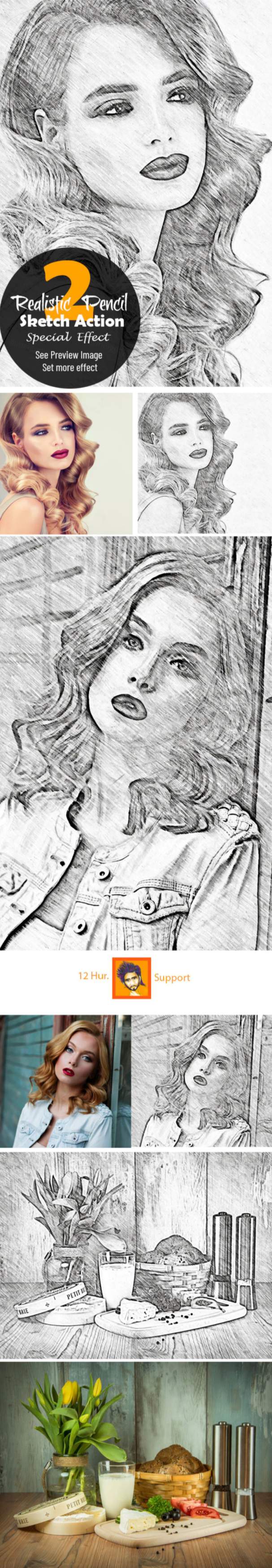 逼真的铅笔素描效果ps动作explode-and-shatter