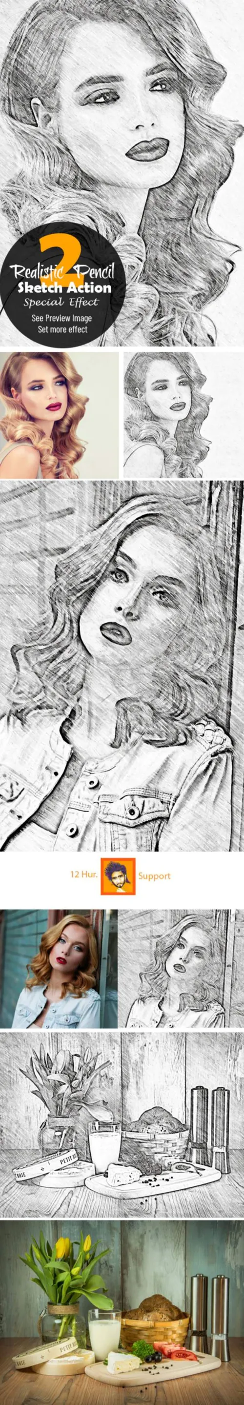 逼真的铅笔素描效果ps动作explode-and-shatter