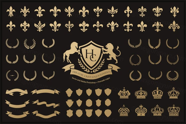 骑士纹章logo元素集 Heraldic Crest Logos elements set
