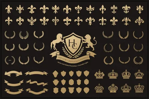 骑士纹章logo元素集 Heraldic Crest Logos elements set