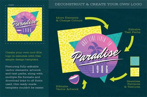 年代沙滩派对Logo设计 1980s Beach Party Logo