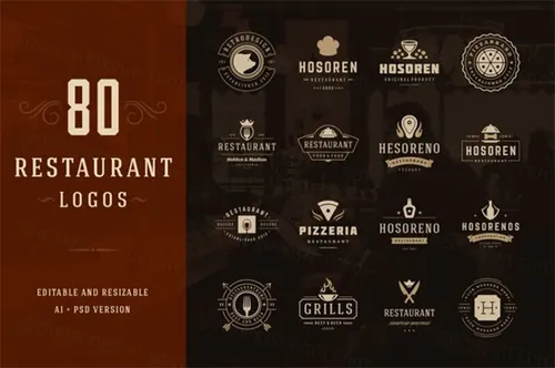 餐厅标志标识和徽章Restaurant Logotypes and Badges