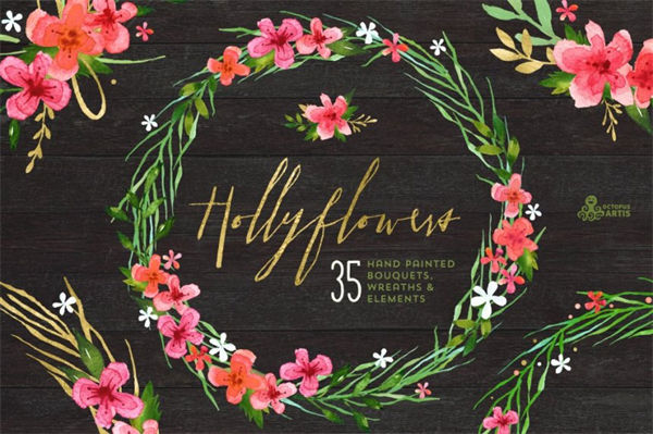 冬青节日花卉logo创意模板 Hollyflowers Holiday floral set