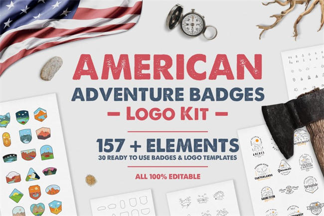 美国户外探险logo设计工具包 American Adventure Bad
