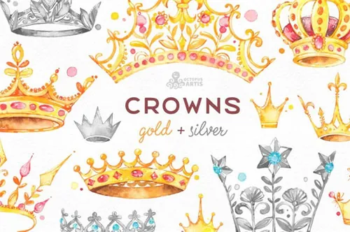 金色皇冠logo设计模板 Crowns Gold Silver