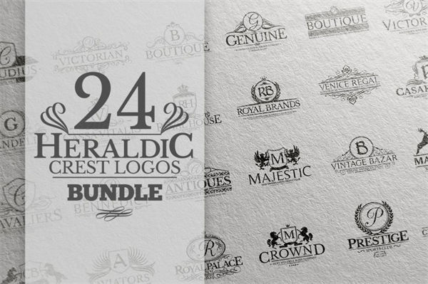 复古徽章纹章Logo模板 24 Heraldic  Logos Bundle