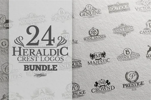 复古徽章纹章Logo模板 24 Heraldic  Logos Bundle