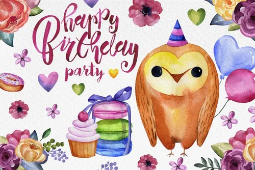 Happy Birthday Party 水彩手绘生日派对元