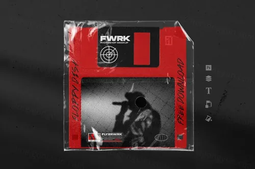 复古老物件软盘闪存盘透明塑料包装设计贴图样机模板 flyerwrk - Floppy Disk Mockup