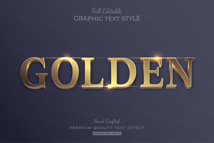 三维黄金立体特效字体文本特效可编辑EPS矢量模板素材3d editable text style effect
